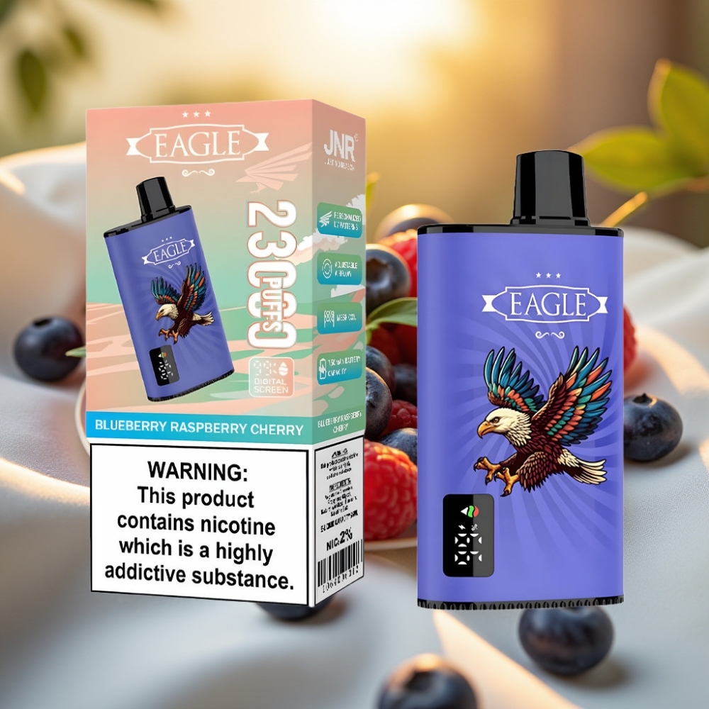 JNR EAGLE Smart 23000 Puffs Disposable Vape Myrtille Framboise Cerise - Écran Digital, Bobine Mesh 1.0ohm, 25ml