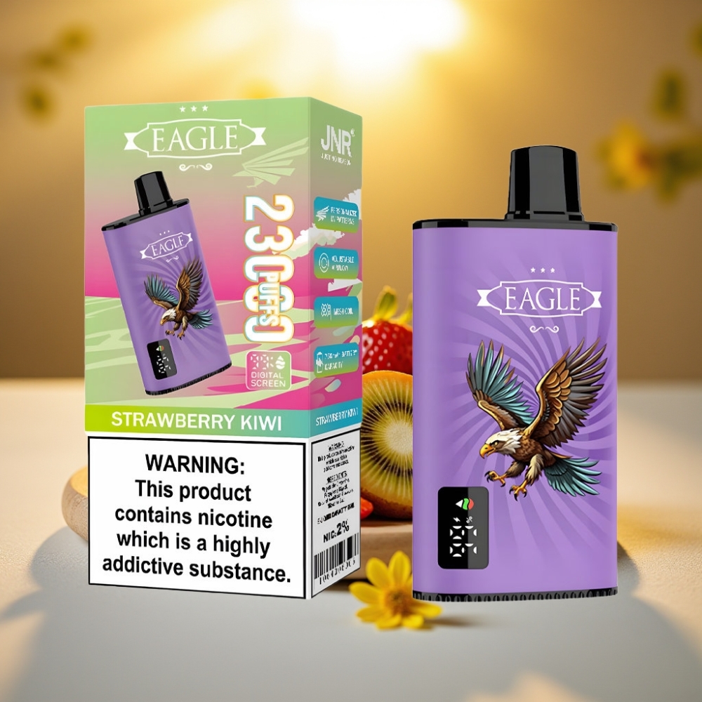 JNR EAGLE Smart 23000 Puffs Ecigarette Jetable Fraise Kiwi - Écran Digital, 25ml, 2% Nicotine
