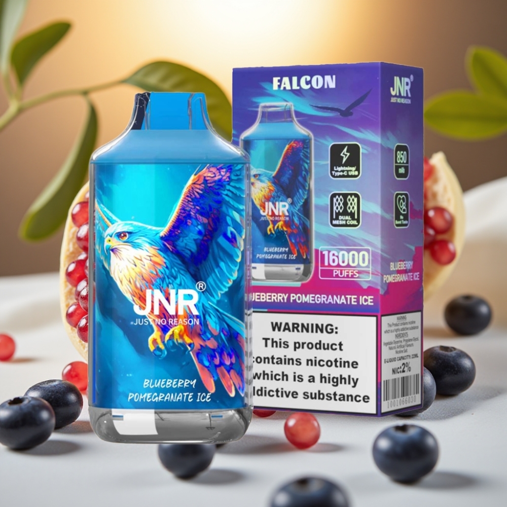 JNR Falcon 16000 Puffs Disposable Vape Myrtille Grenade Glace - 850mAh, 22ml, Dual Mesh