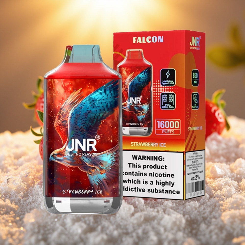 JNR Falcon 16000 Puffs Fraise Glacée - 22ml, 850mAh, Dual Mesh Coil