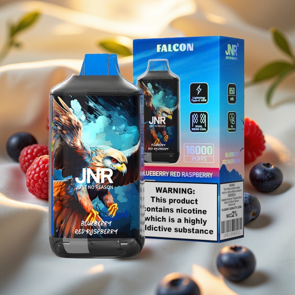 JNR Falcon 16000 Puffs Myrtille Framboise Rouge - 850mAh, 22ml, Dual Mesh Coil