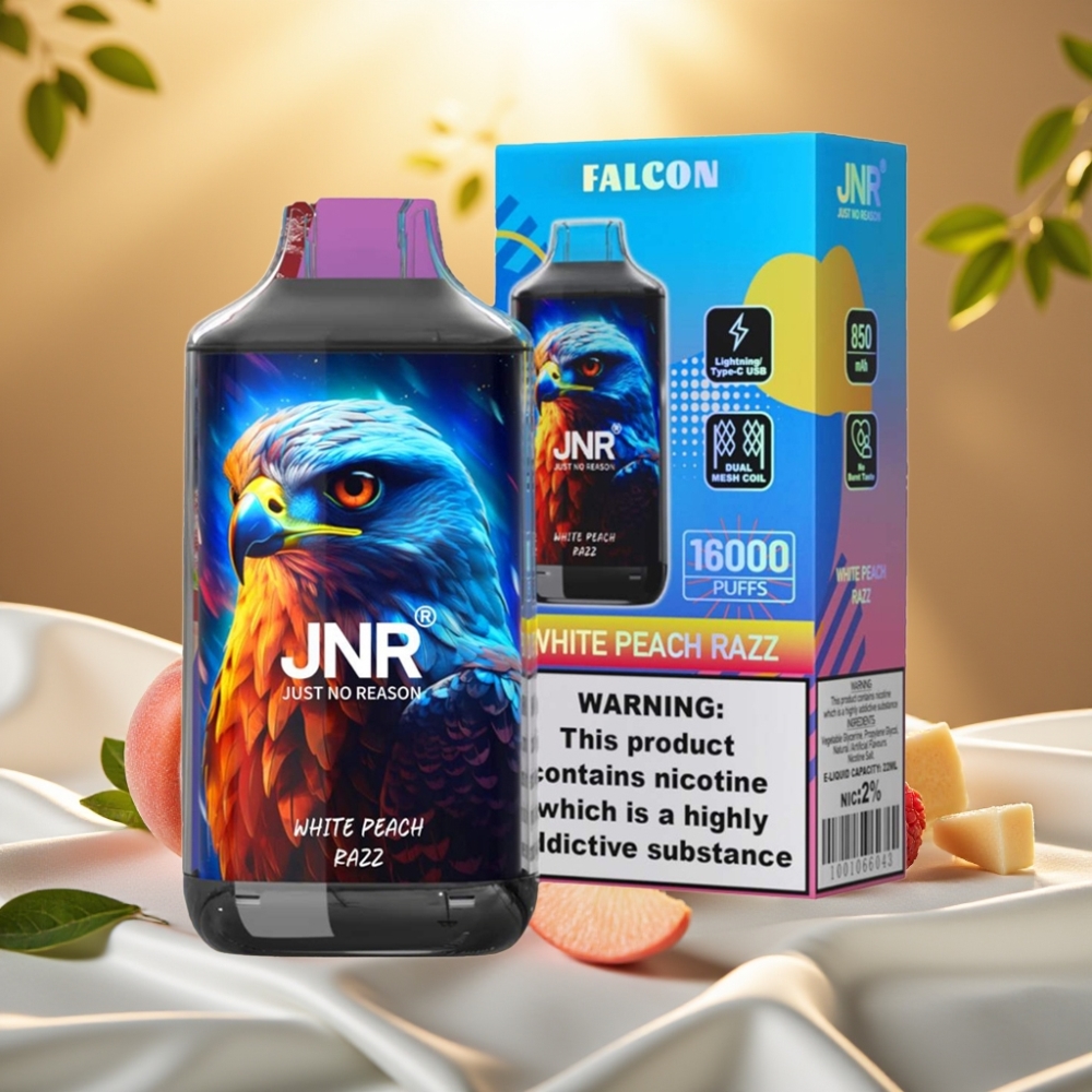 JNR Falcon 16000 Puffs Pêche Blanche Framboise - 22ml, Dual Mesh, Type C