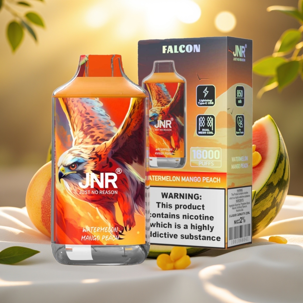 JNR Falcon 16000 Puffs Pastèque Mangue Pêche - 22ml, Dual Mesh, Type C