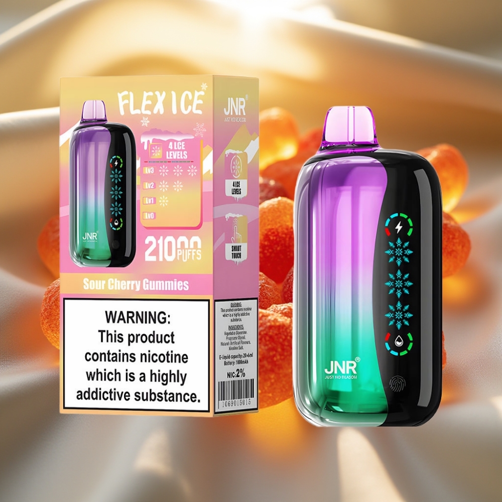 JNR Flex Ice 21000 Puffs Bonbons Cerise Acidulé, 26ml, Airflow Réglable, 1.2 Ohm Dual Mesh