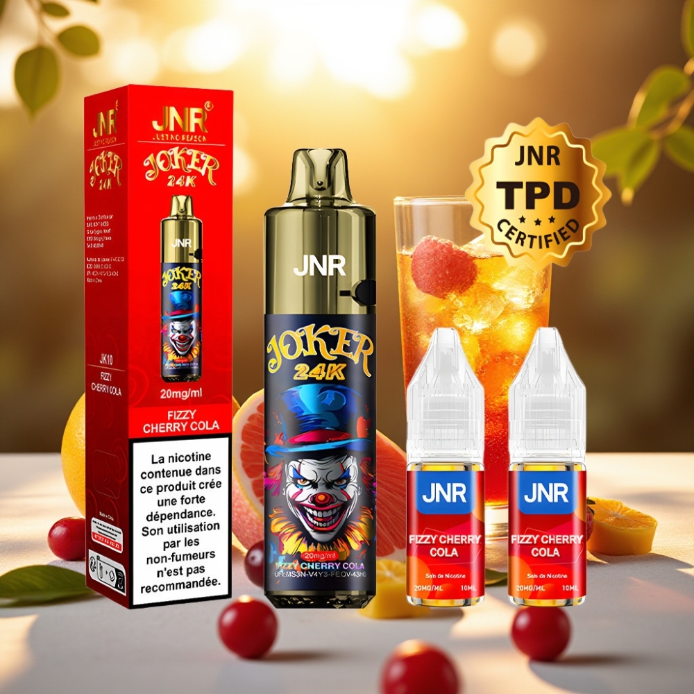 JNR Joker 24K Puffs Rechargeable 2+10ml Cherry Cola Pétillante 800mAh 24000 Puffs