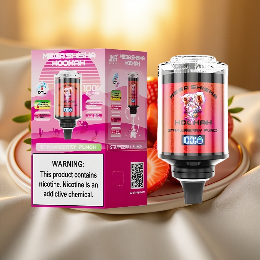 JNR Mega Shisha Hookah Compatibilité Bureau 100K Fraise Punch 60ml 2200mAh