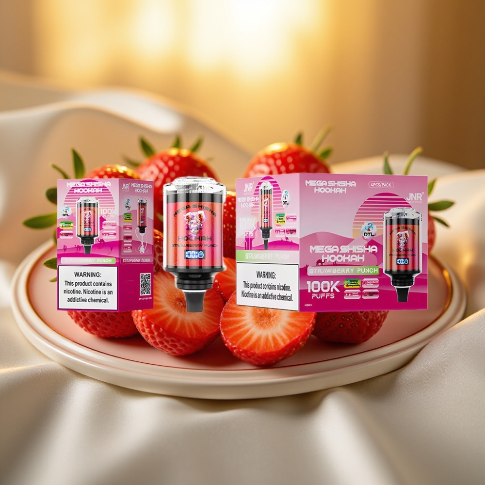JNR Mega Shisha Hookah Compatibilité Bureau 100K Fraise Punch 60ml 2200mAh