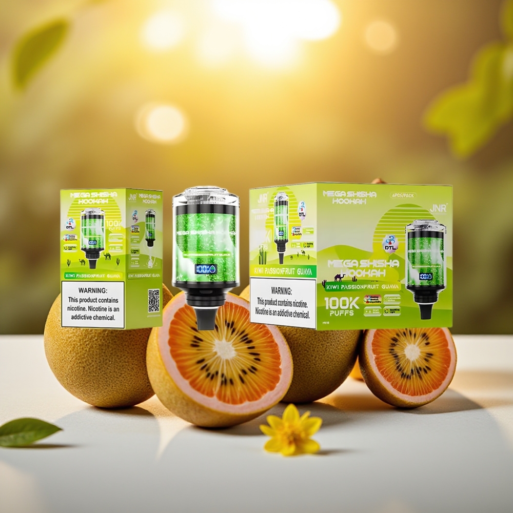 JNR Mega Shisha Hookah Compatible Bureau 100000 bouffées 60ml Kiwi Fruit de la Passion Goyave