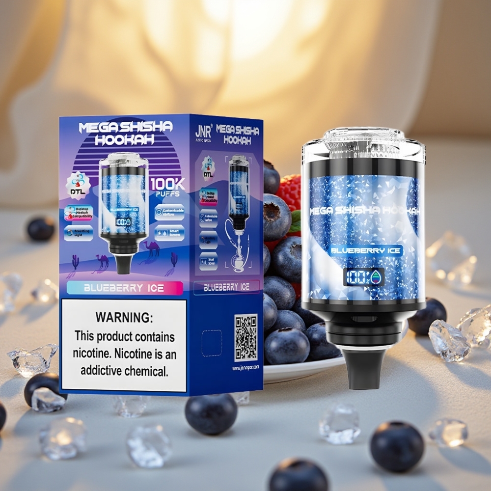 JNR Mega Shisha Hookah Desktop Compatibilité 100000 puffs 60ml 2200mAh Myrtille Glacée