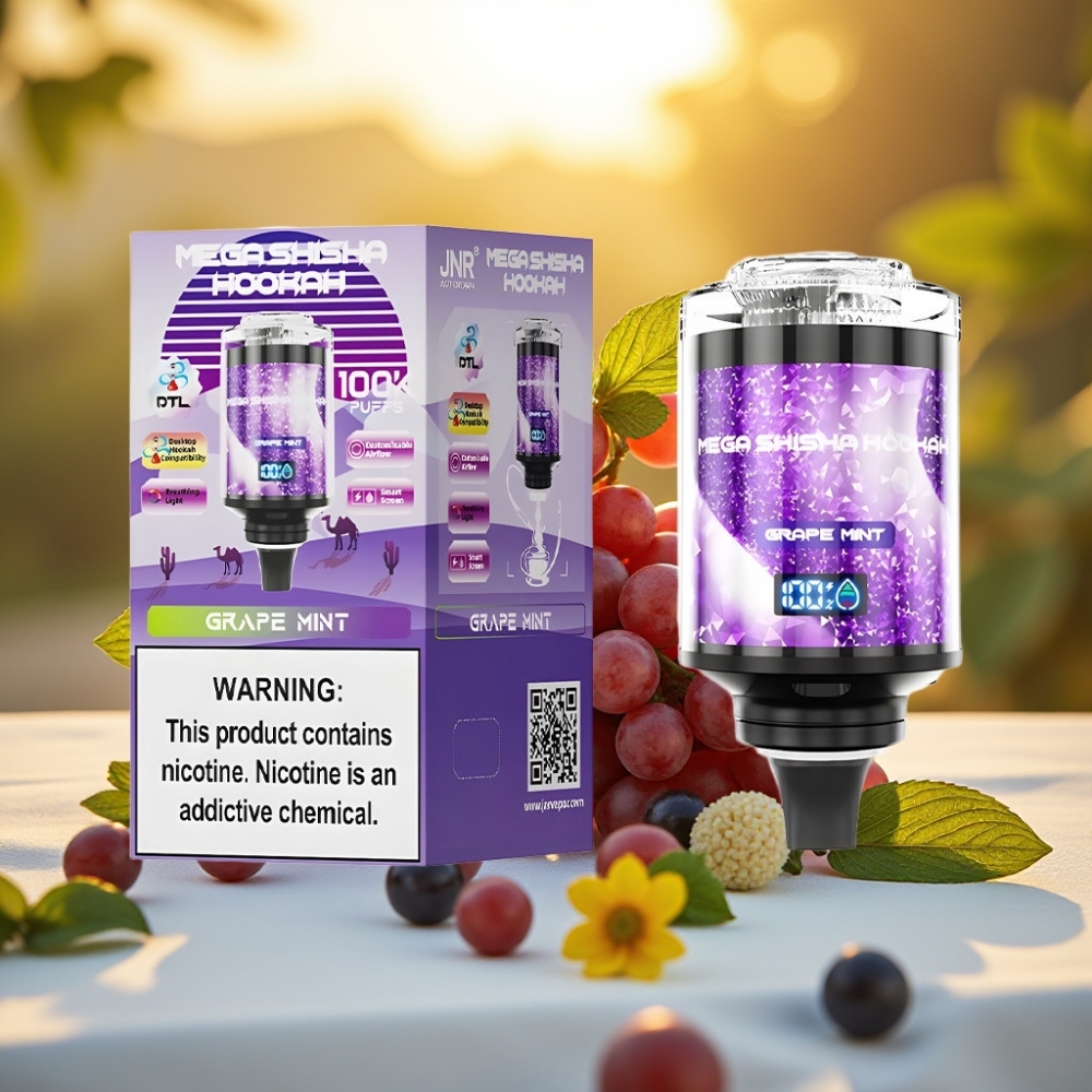 JNR Mega Shisha Hookah Desktop Compatibilité 100K Grape Menthe 60ml 2200mAh