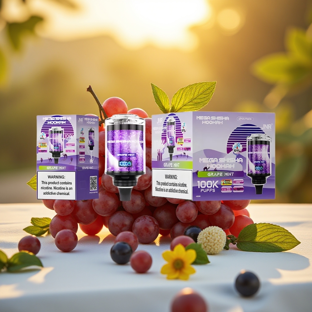 JNR Mega Shisha Hookah Desktop Compatibilité 100K Grape Menthe 60ml 2200mAh