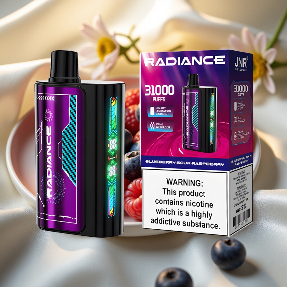 JNR Radiance 31000 Puffs - 28ml, 950mAh, Type-C, MYRTILLE FRAMBOISE ACIDE