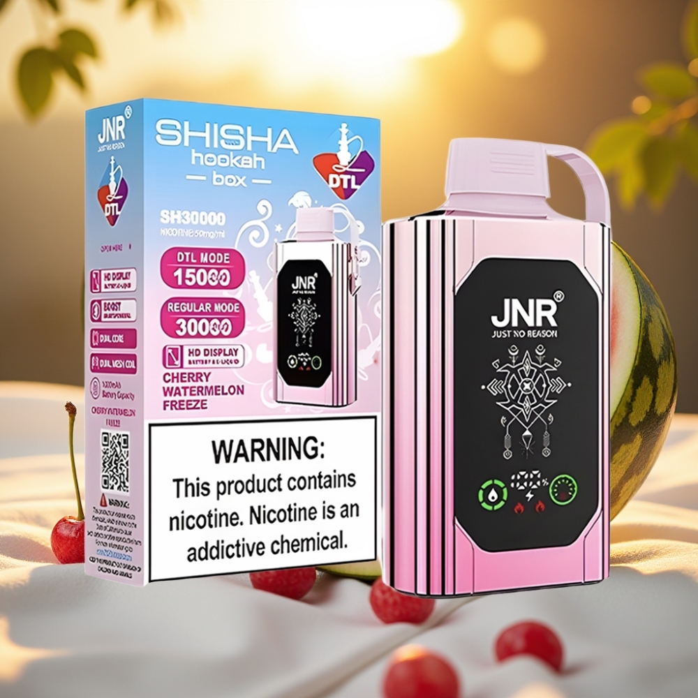 JNR Shisha Hookah Box 20500 Puffs Cerise Pastèque Glacée - 25ml, Dual Mesh Coil, Type-C