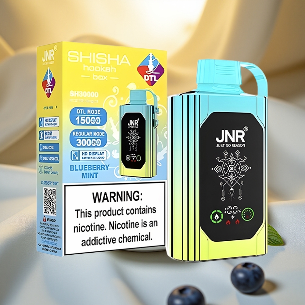 JNR Shisha Hookah Box 20500 Puffs Disposable Vape Myrtille Menthe - 25ml, 1000mAh, Dual Mesh Coil