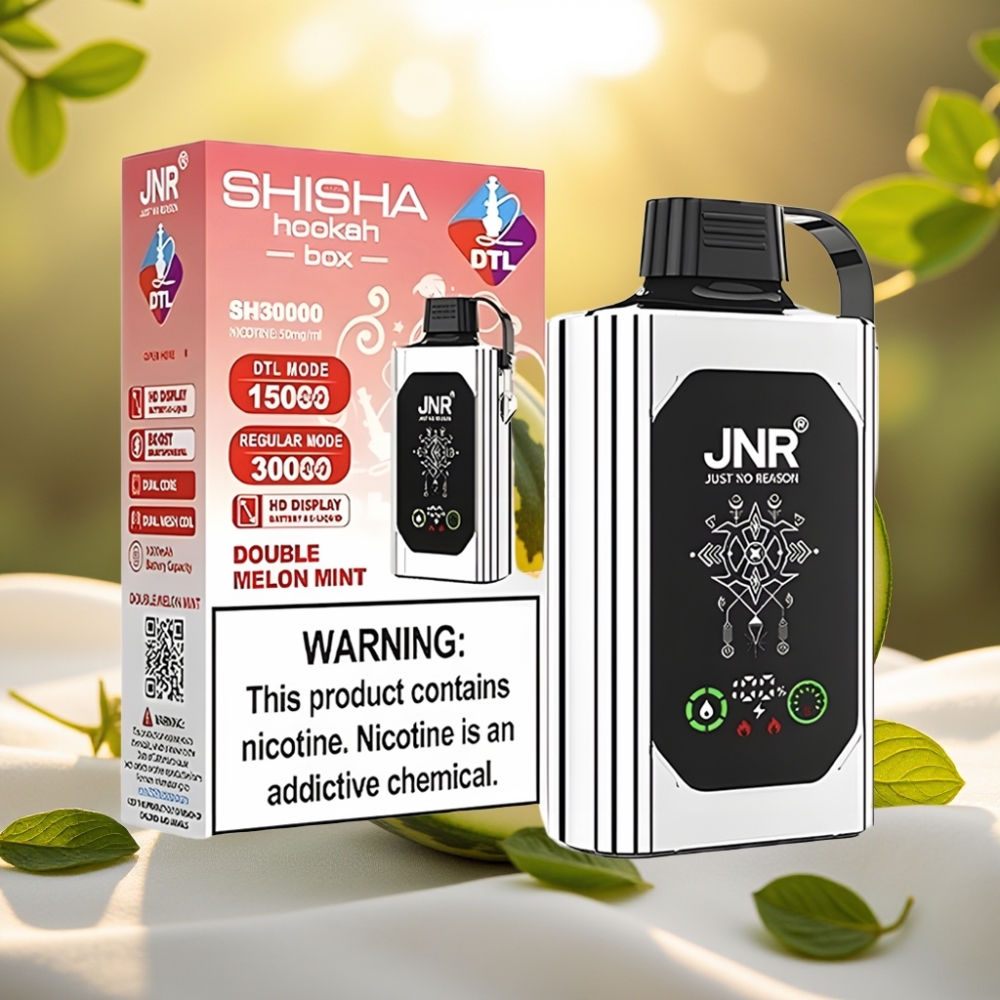 JNR Shisha Hookah Box 20500 Puffs Double Melon Menthe - 25ml, Dual Mesh Coil, Type-C