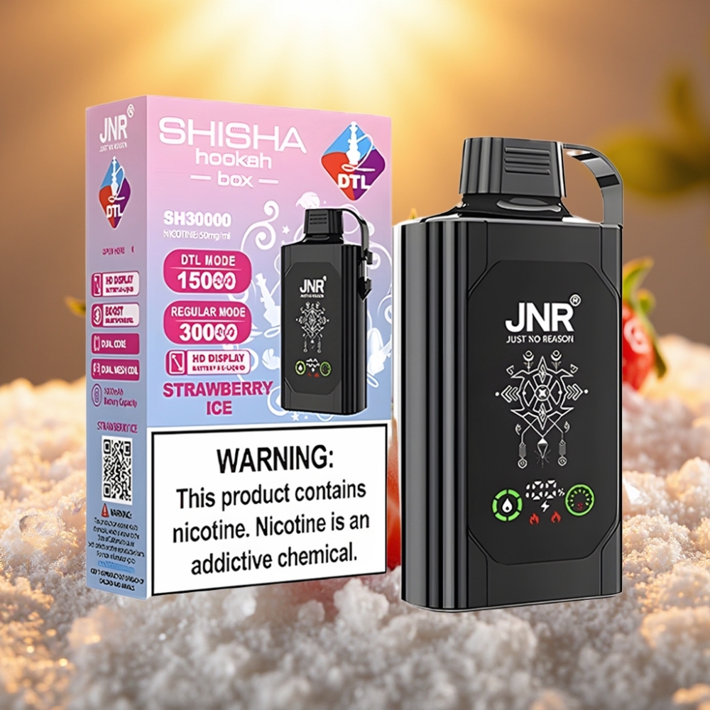 JNR Shisha Hookah Box 20500 Puffs Glace à la Fraise - 25ml, Dual Mesh Coil, Type-C