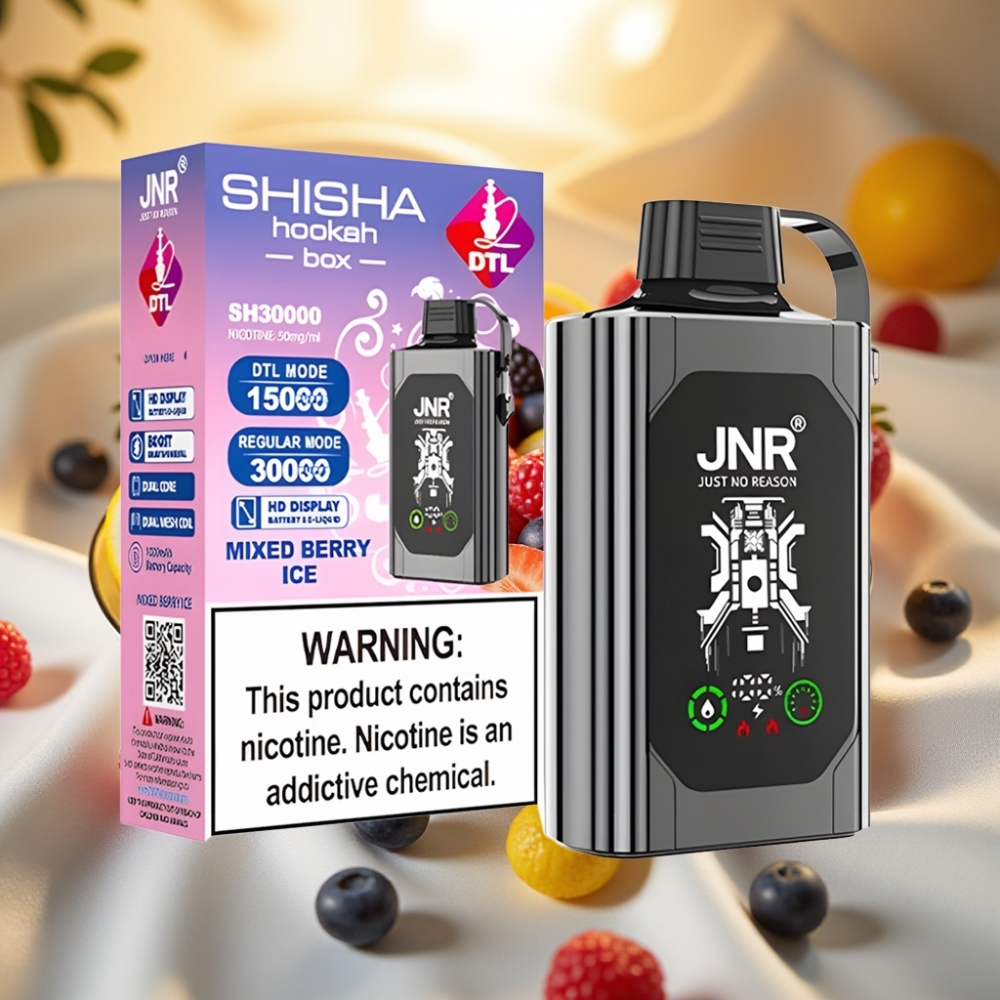 JNR Shisha Hookah Box 20500 Puffs HD Display 25ml Baies Glacées Mixtes Dual Mesh Coil