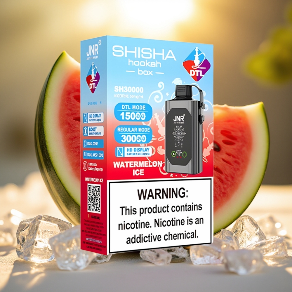 JNR Shisha Hookah Box 20500 Puffs - Pastèque Glacée, 25ml, 1000mAh, Dual Mesh Coil