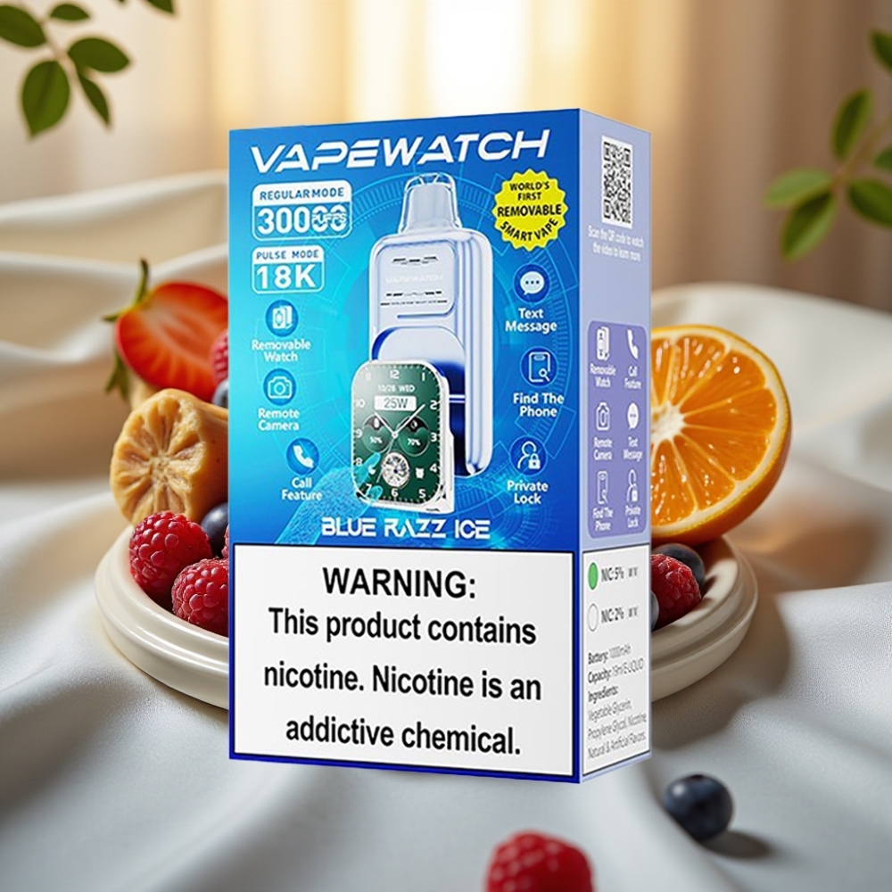 JNR VapeWatch 30000 Puffs Blue Razz Ice 19mL 5% Dual Mesh Coil Type-C