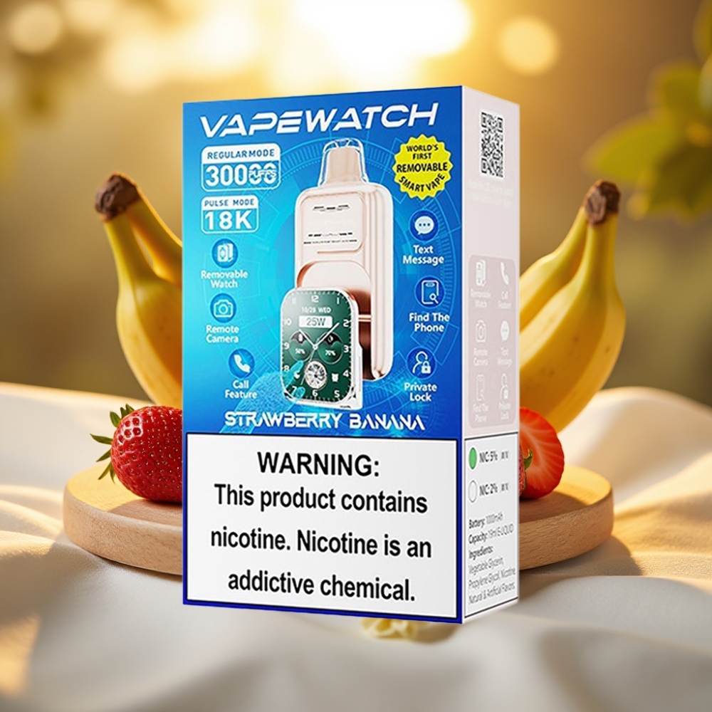JNR VapeWatch 30000 Puffs Fraise Banane - 19mL, 5%, Double Mesh