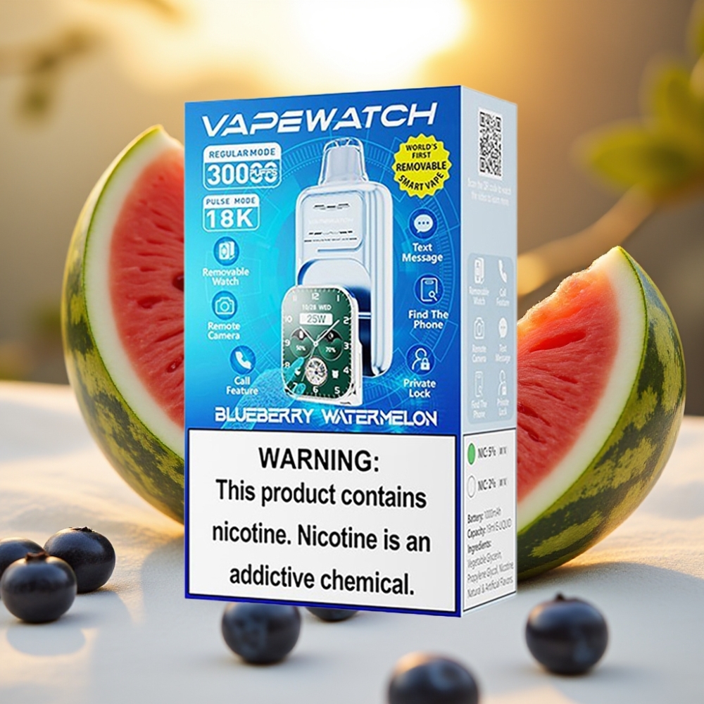 JNR VapeWatch 30000 Puffs Myrtille Pastèque - 19mL, 5%, Dual Mesh Coil