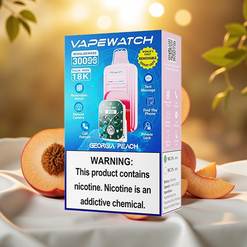 JNR VapeWatch 30000 Puffs Pêche de Géorgie - 19mL, 5%, Charge Type-C