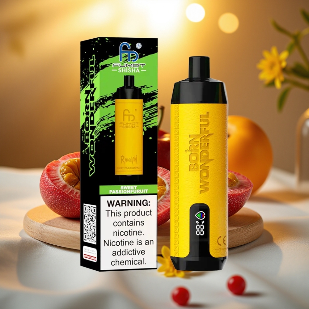 RandM Fumot Shisha 10000 Puffs Disposable Vape Fruit de la Passion Doux, 18ml, 0.5% Nicotine