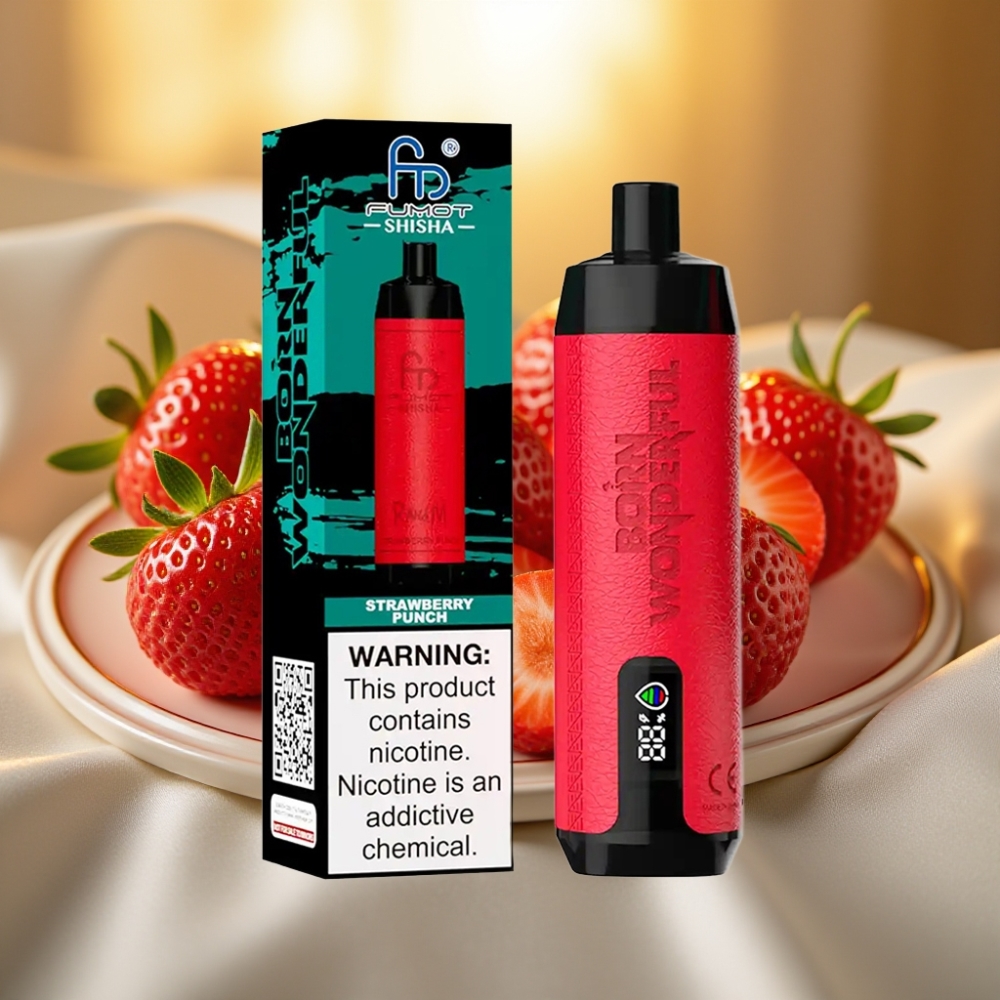 RandM Fumot Shisha 10000 Puffs Fraise Punch LED 18ml 0.5% Nicotine