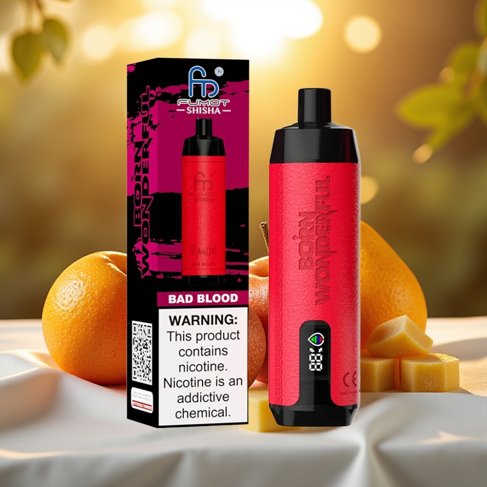 RandM Fumot Shisha 10000 Puffs e-cigarette jetable Bad Blood – 18ml, 850 mAh, 0.6ohm