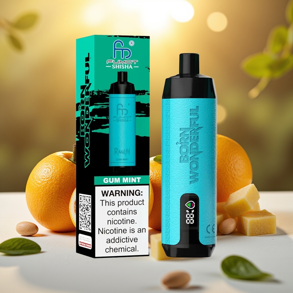 RandM Fumot Shisha 10000 Puffs e-cigarette jetable Gum Menthe - 18ml, 0.5% Nicotine