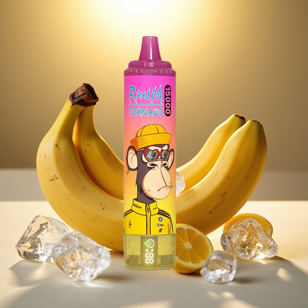 Fumot RandM Tornado 15000 Puffs Banane Glacée 25ml 850mAh Mesh Coil LCD