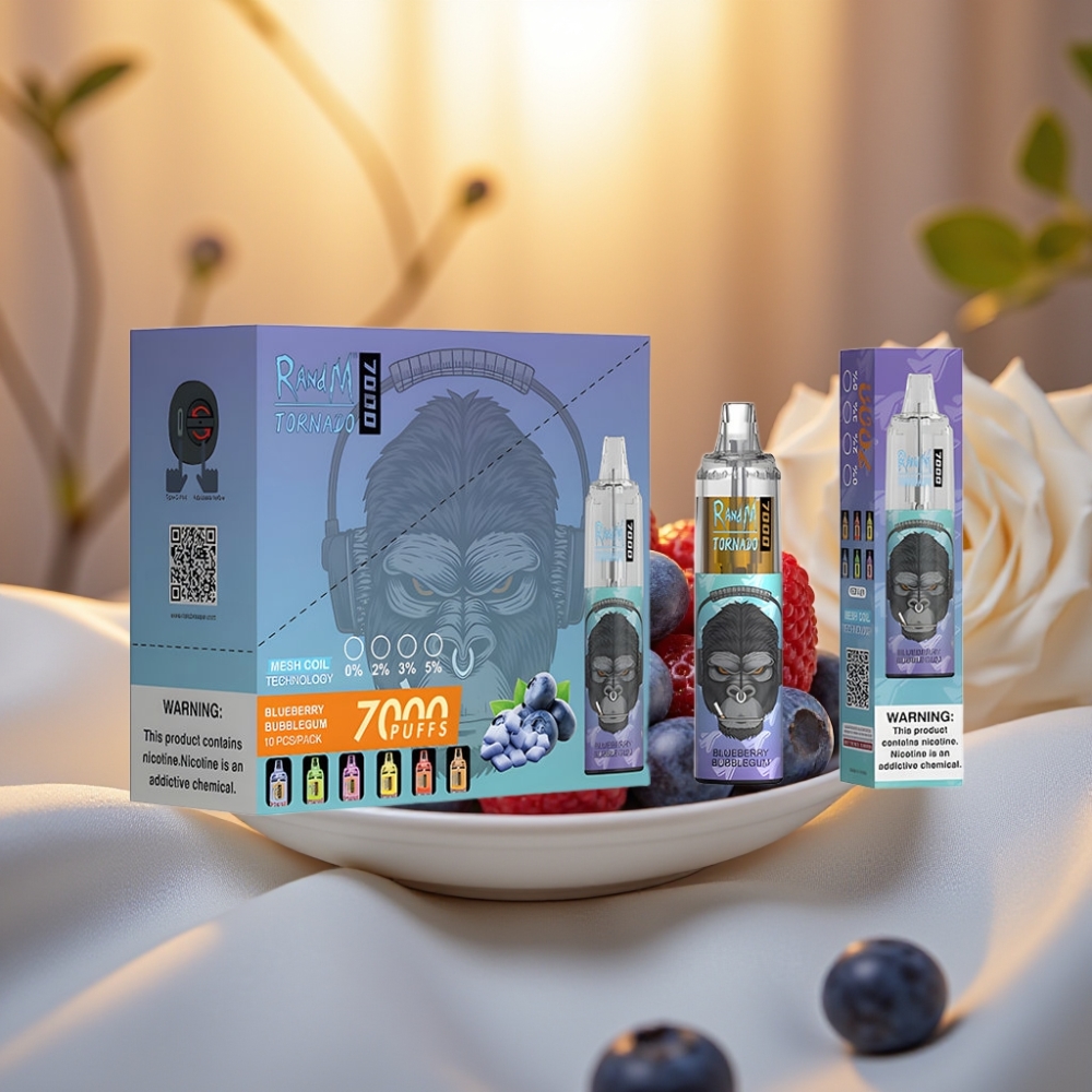 Fumot Tornado 7000 Disposable Vape - 14ML, 850MAH, Mesh Coil, Type-C, Ajustable, Bubblegum Myrtille