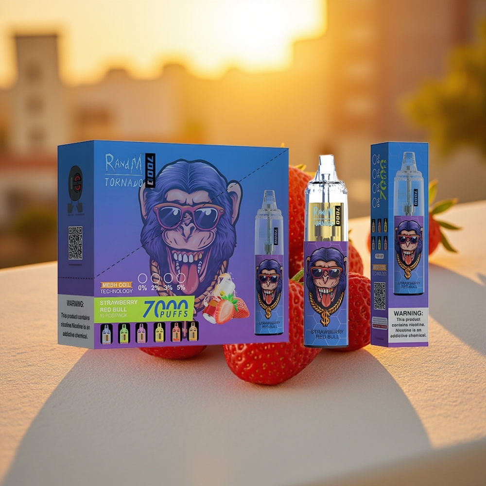 Fumot Tornado 7000 Puffs Disposable Vape Fraise Red Bull 14ML 850MAH Mesh Coil Type-C