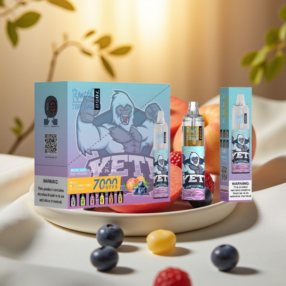 Fumot Tornado 7000 Puffs Disposable Vape Pêche Myrtille Bonbon 14ML 850MAH Mesh