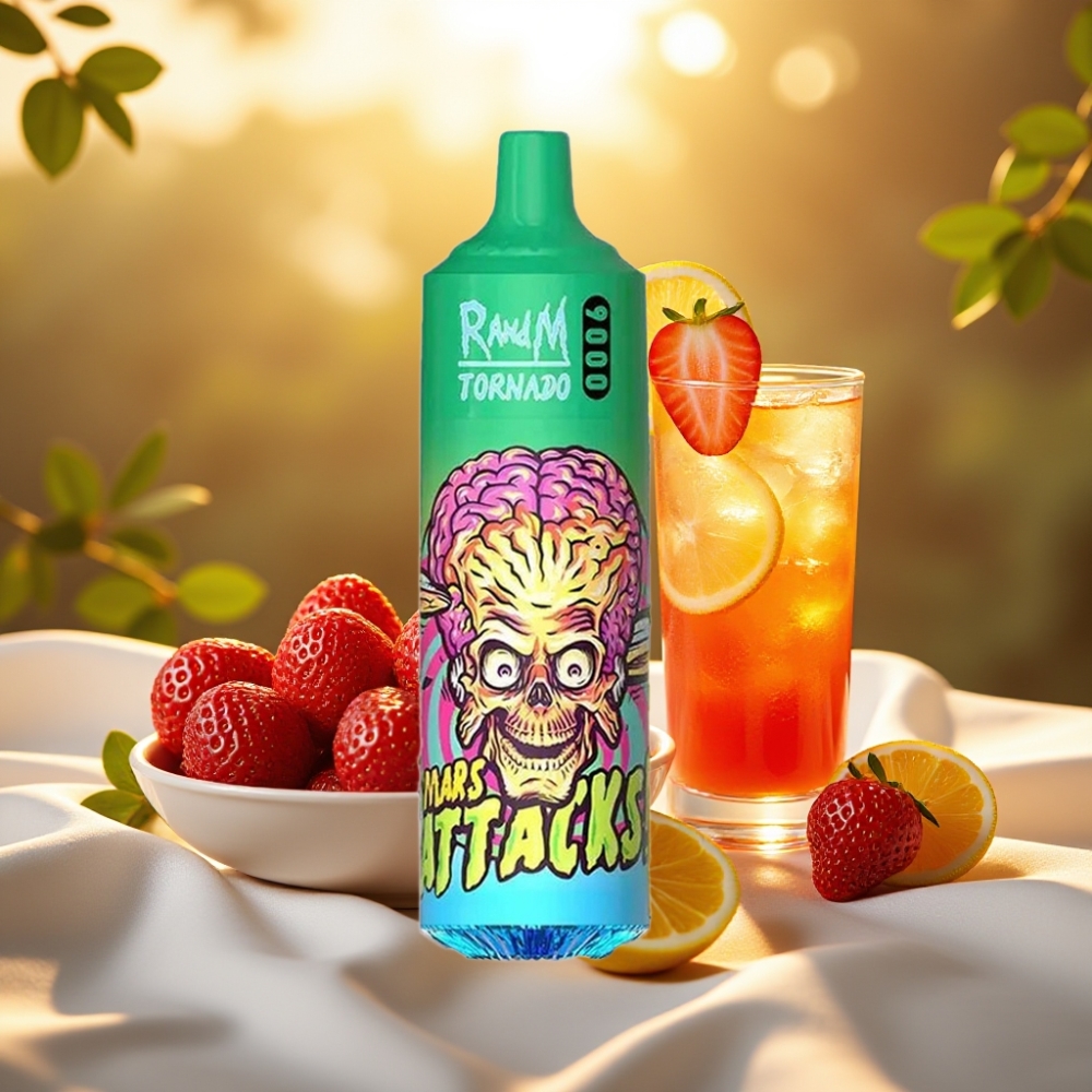 RandM Tornado 9000 Puffs - 18 mL, 850 mAh, Mesh Coil, Affiche RGB, Fraise Citronnade