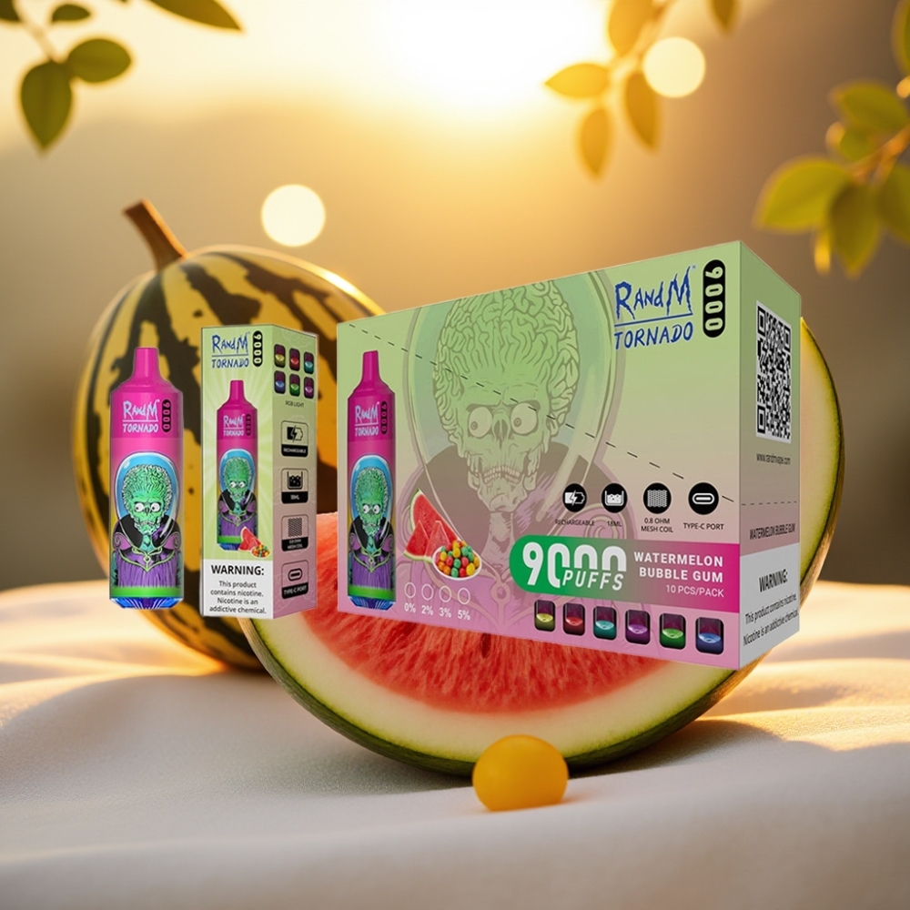 RandM Tornado 9000 Puffs - 18 mL, 850 mAh, Pastèque Bubble Gum, Affichage RGB