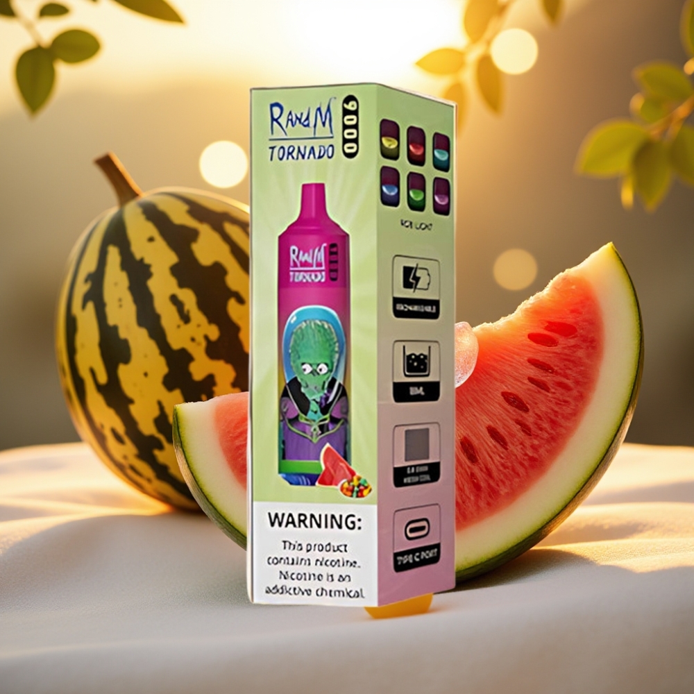 RandM Tornado 9000 Puffs - 18 mL, 850 mAh, Pastèque Bubble Gum, Affichage RGB