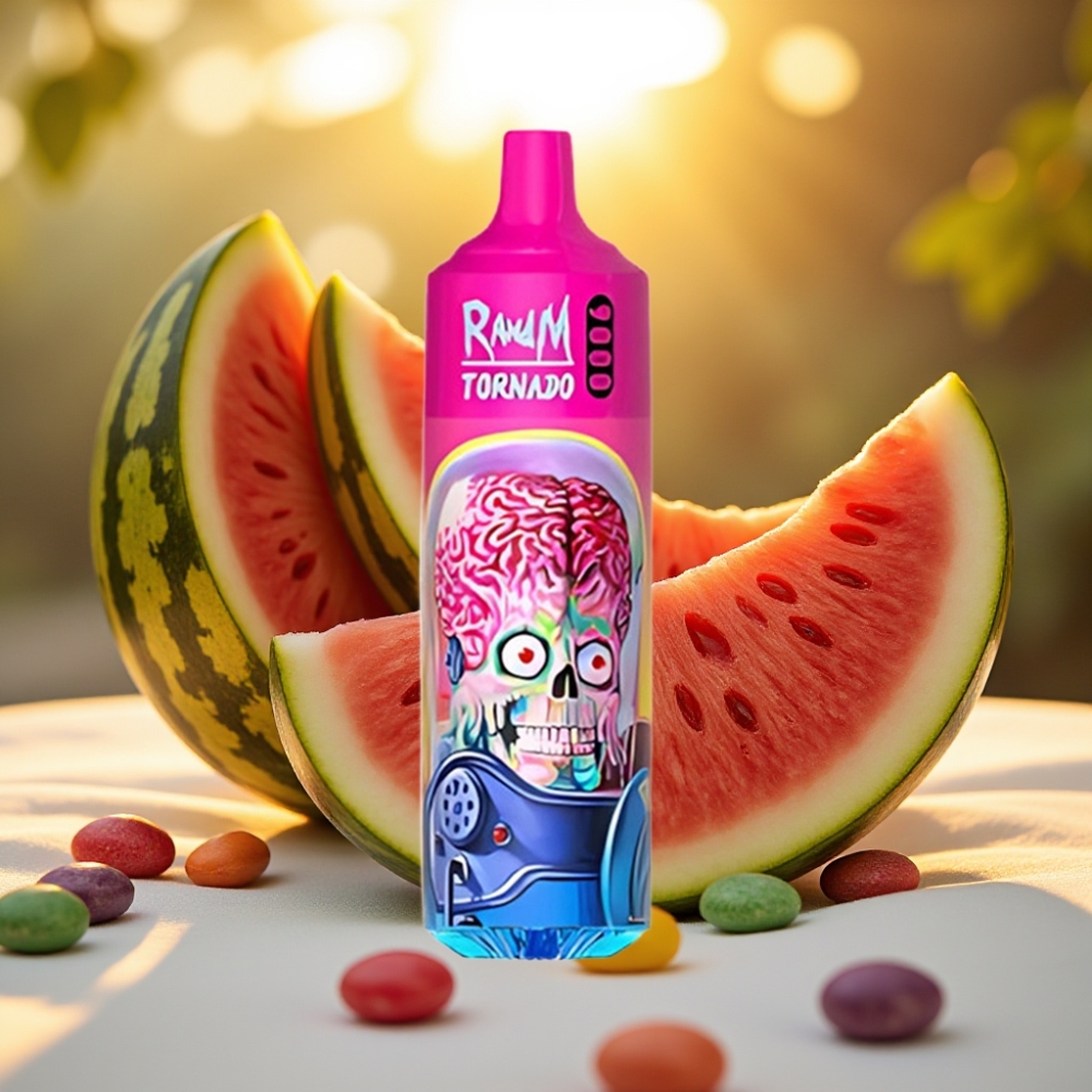 RandM Tornado 9000 Puffs - 18 mL, 850 mAh, Écran RGB, Coil Mesh, Saveur Skittles Pastèque