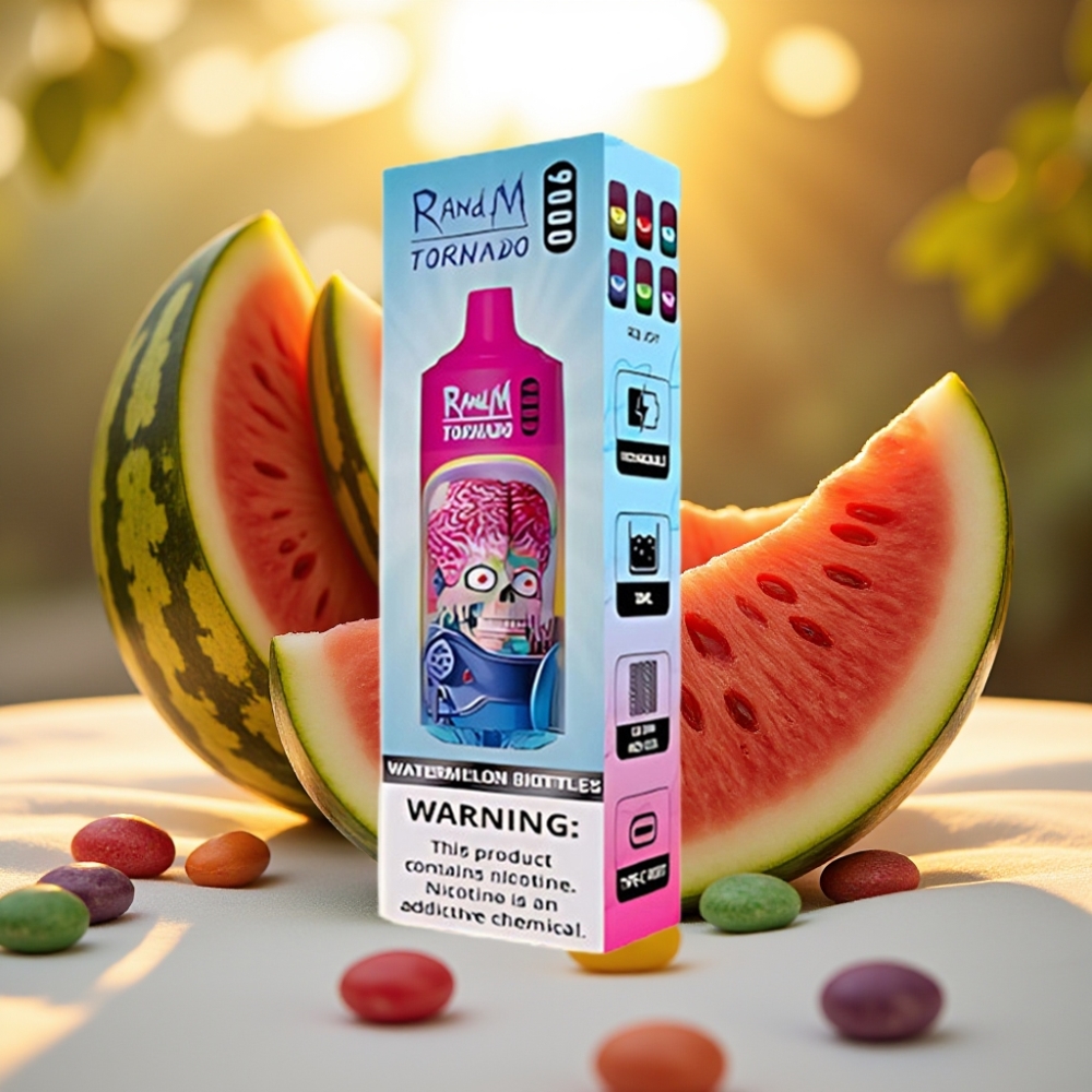 RandM Tornado 9000 Puffs - 18 mL, 850 mAh, Écran RGB, Coil Mesh, Saveur Skittles Pastèque