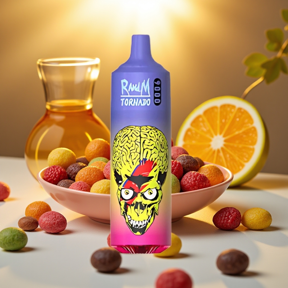 RandM Tornado 9000 Puffs - 18 mL, Bobine Mesh, Affichage RGB, Saveur Skittles