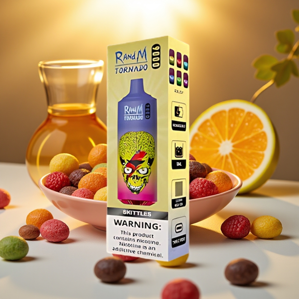 RandM Tornado 9000 Puffs - 18 mL, Bobine Mesh, Affichage RGB, Saveur Skittles