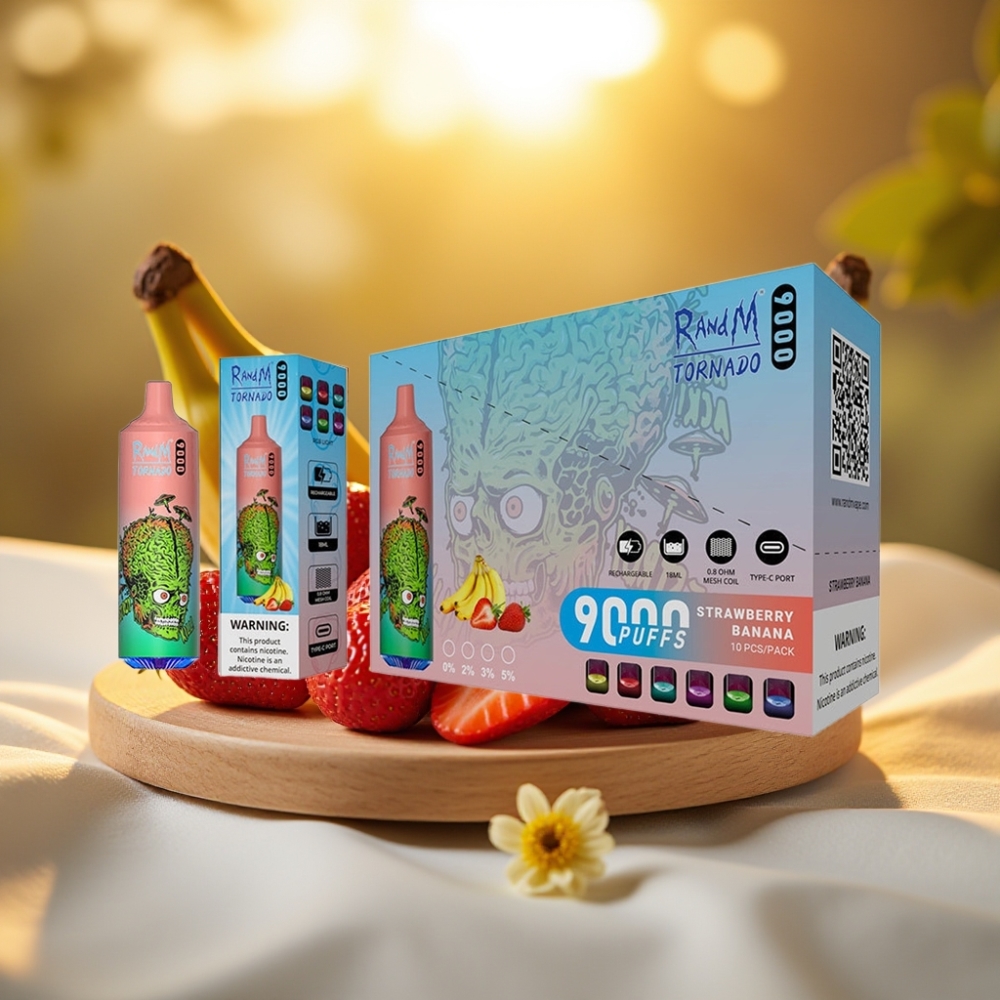 RandM Tornado 9000 Puffs 850 mAh 18 mL Fraise Banane