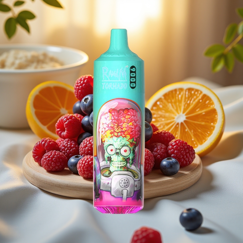 RandM Tornado 9000 Puffs - 850 mAh, 18 mL, Mesh Coil, Framboise Bleue Acidulée