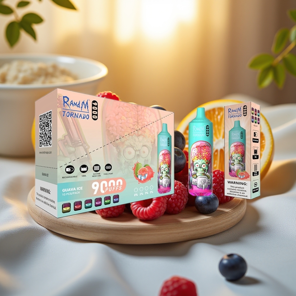 RandM Tornado 9000 Puffs - 850 mAh, 18 mL, Mesh Coil, Framboise Bleue Acidulée