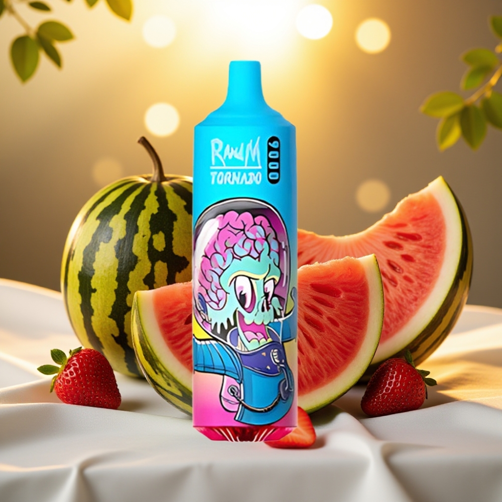 RandM Tornado 9000 Puffs 850 mAh 18 mL Prime Fraise Pastèque Mesh Coil RGB Display