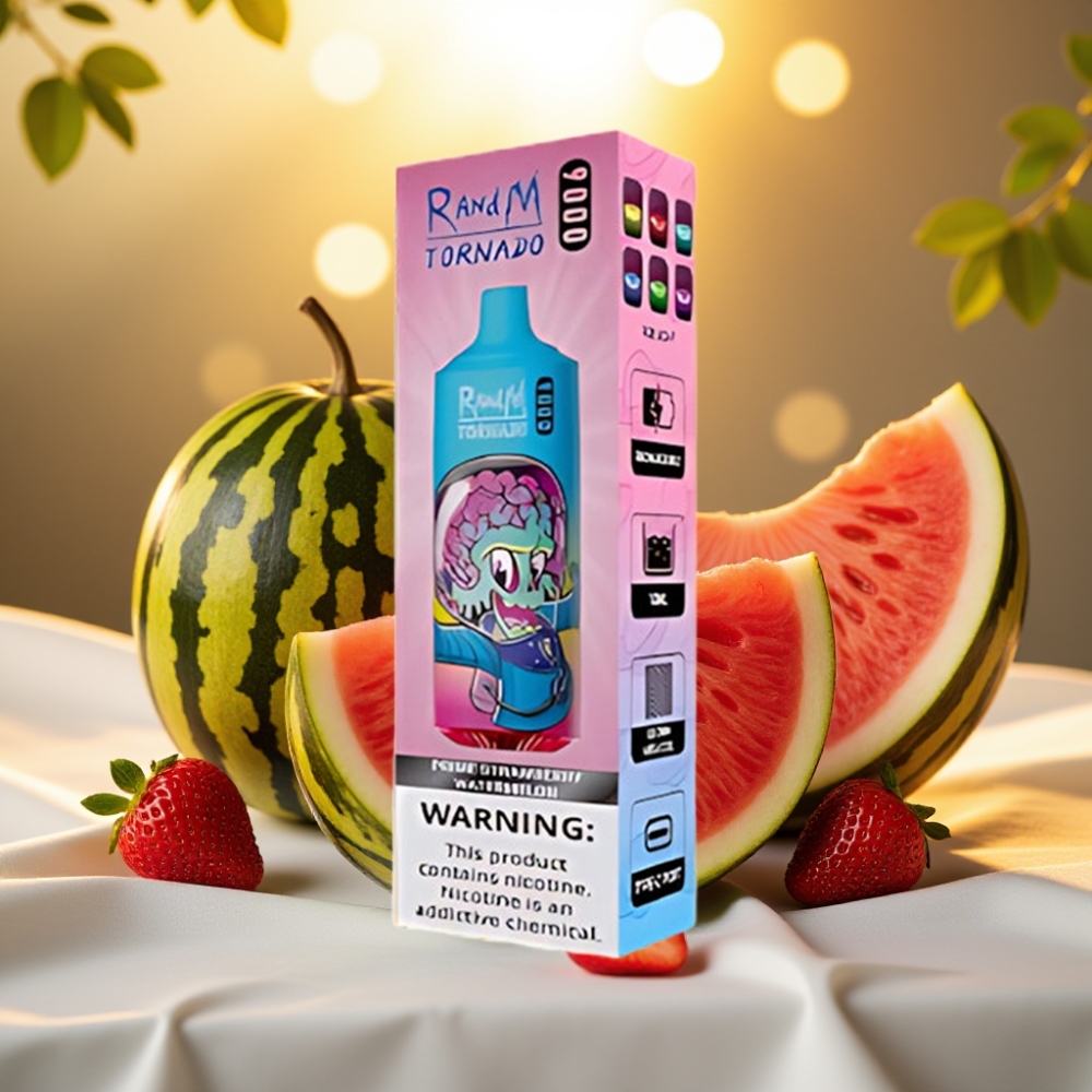 RandM Tornado 9000 Puffs 850 mAh 18 mL Prime Fraise Pastèque Mesh Coil RGB Display