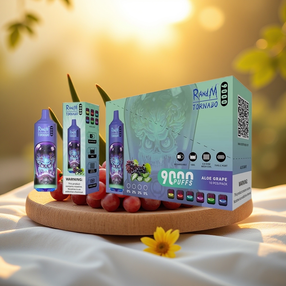 RandM Tornado 9000 Puffs Aloe Raisin - 850 mAh, 18 mL, Coil Mesh, 54 Saveurs