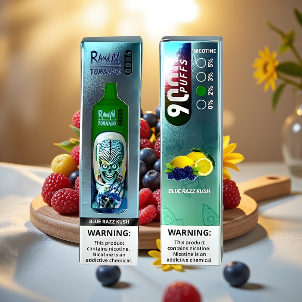 RandM Tornado 9000 Puffs Blue Razz Kush 18 mL 850 mAh Mesh Coil RGB Display