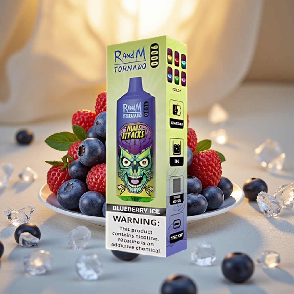 RandM Tornado 9000 Puffs Blueberry Glace - 850 mAh, 18 mL, Mesh Coil
