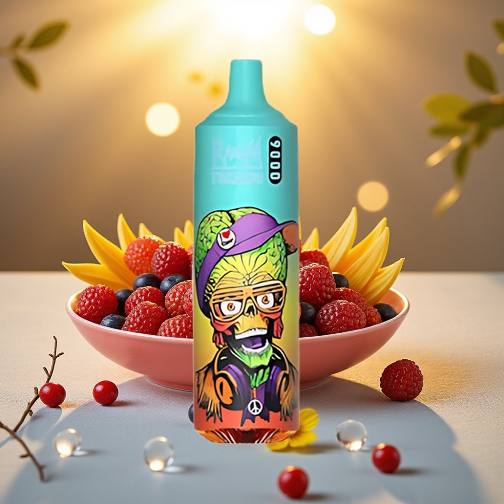 RandM Tornado 9000 Puffs Bluelicious Ice Glace 850 mAh 18 mL Mesh Coil RGB Display